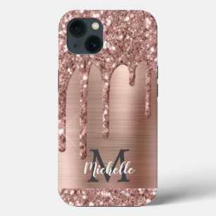 Chic Roos Gold Glitter-schijven Monogram roze meta Case-Mate iPhone Case