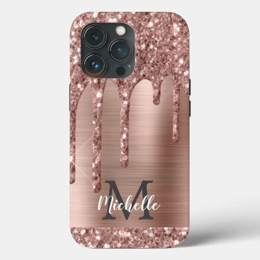 Chic Roos Gold Glitter-schijven Monogram roze meta Case-Mate iPhone Case (Achterkant)