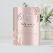 Chic Roos Gold Glitter-schijven Silver RSVP Kaart (Staand voorkant)