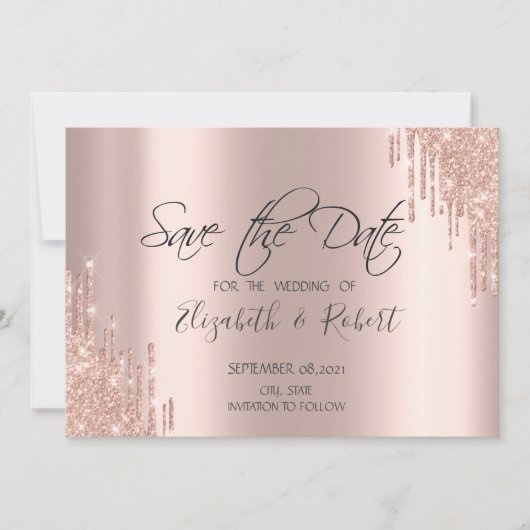 Chic Roos Gold Glitter-schijven sparen de datum Save The Date (Voorkant)
