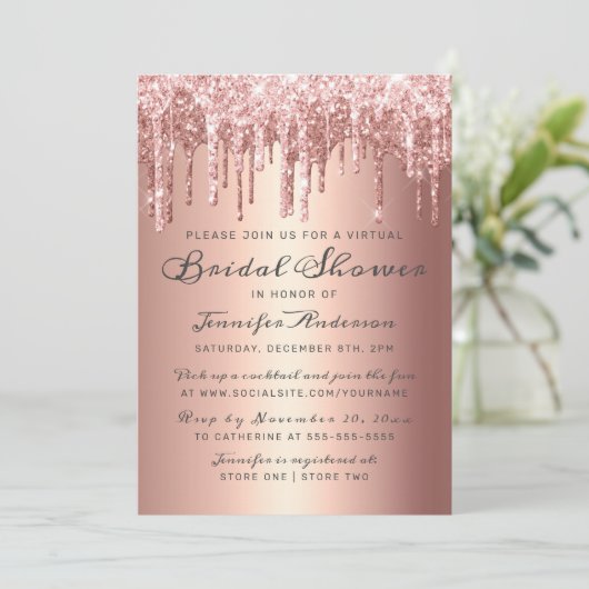 Chic Roos Gold Glitter-schijven Virtueel Vrijgezel Kaart (Staand voorkant)