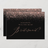 Chic Roos Gold Glitter Script Black Bridesmaid Kaart (Voorkant / Achterkant)