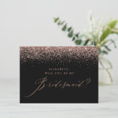 Chic Roos Gold Glitter Script Black Bridesmaid Kaart (Staand voorkant)