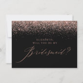 Chic Roos Gold Glitter Script Black Bridesmaid Kaart (Voorkant)