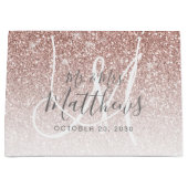 Chic Roos Gold Glitter Script Monogram Weddenschap Groot Cadeauzakje (Voorkant)