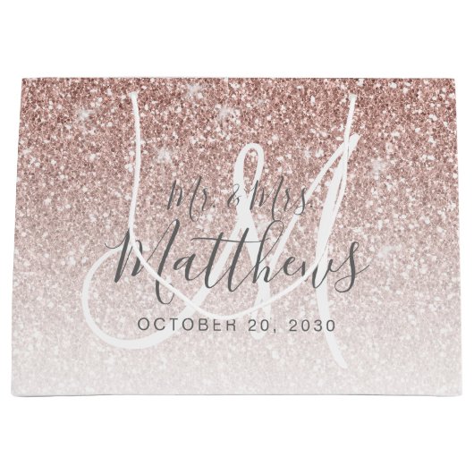 Chic Roos Gold Glitter Script Monogram Weddenschap Groot Cadeauzakje (Voorkant)