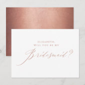 Chic Roos Gold Glitter Script White Bridesmaid Kaart (Voorkant / Achterkant)