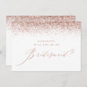 Chic Roos Gold Glitter Script White Bridesmaid Kaart (Voorkant / Achterkant)