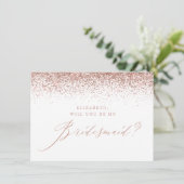 Chic Roos Gold Glitter Script White Bridesmaid Kaart (Staand voorkant)