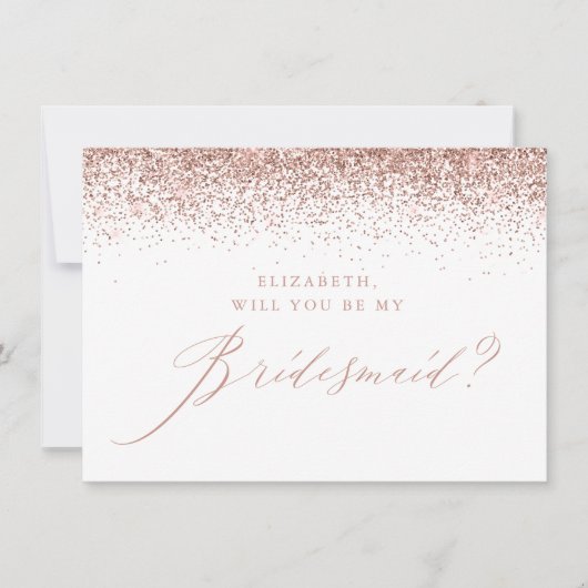 Chic Roos Gold Glitter Script White Bridesmaid Kaart (Voorkant)