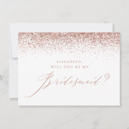 Chic Roos Gold Glitter Script White Bridesmaid Kaart