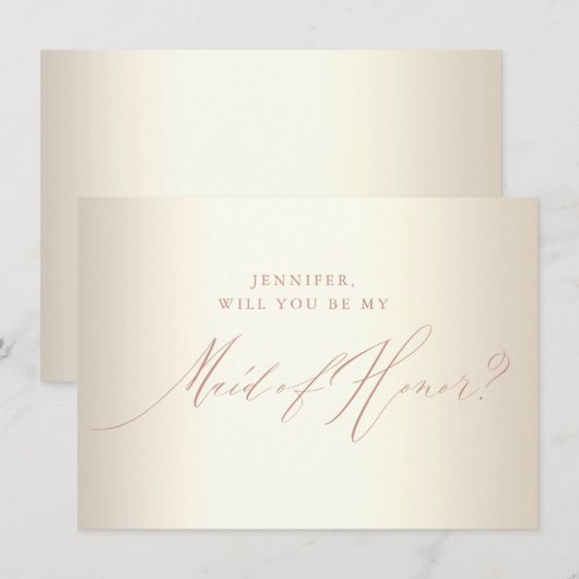Chic Roos Gold Glitter Script White Maid of Honor Kaart (Voorkant / Achterkant)