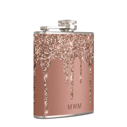 Chic Roos Gold Glitter Sparkle Drift Monogram 6 oz Heupfles (Rechts)