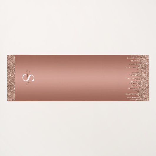 Chic Roos Gold Glitter Sparkle Drip Monogram Naam Yogamat (Achterkant (horizontaal))