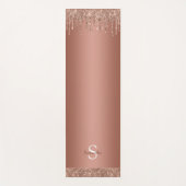 Chic Roos Gold Glitter Sparkle Drip Monogram Naam Yogamat (Voorkant)