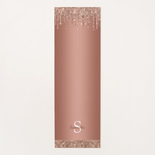 Chic Roos Gold Glitter Sparkle Drip Monogram Naam Yogamat (Voorkant)