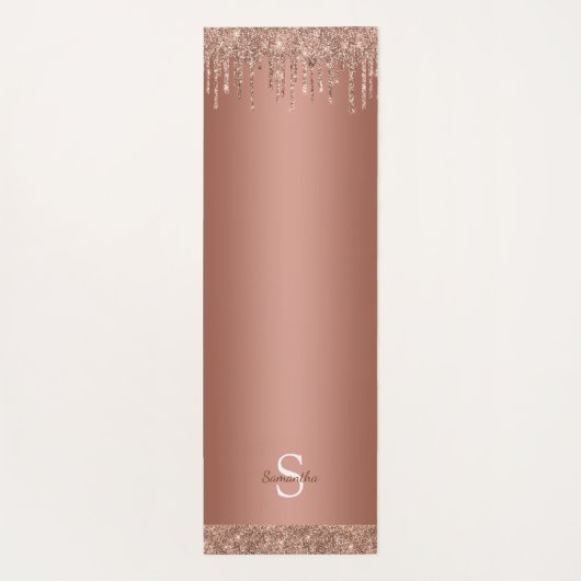 Chic Roos Gold Glitter Sparkle Drip Monogram Naam Yogamat (Achterkant)