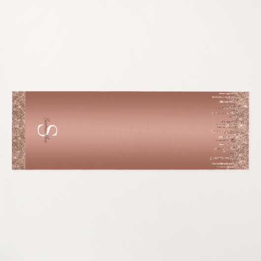 Chic Roos Gold Glitter Sparkle Drip Monogram Naam Yogamat (Voorkant (horizontaal))