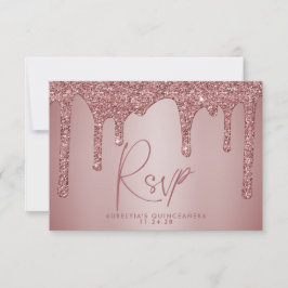 Chic Roos Gold Glitter Sparkle Quinceañera RSVP Kaartje