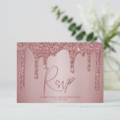 Chic Roos Gold Glitter Sparkle Quinceañera RSVP Kaartje (Staand voorkant)