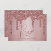 Chic Roos Gold Glitter Sparkle Quinceañera RSVP Kaartje (Voorkant / Achterkant)