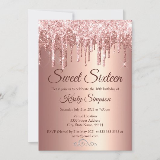 Chic Roos Gold Glitter Sparkle Sweet Sixteen Kaart (Voorkant)