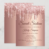 Chic Roos Gold Glitter Sparkle Sweet Sixteen Kaart (Voorkant / Achterkant)