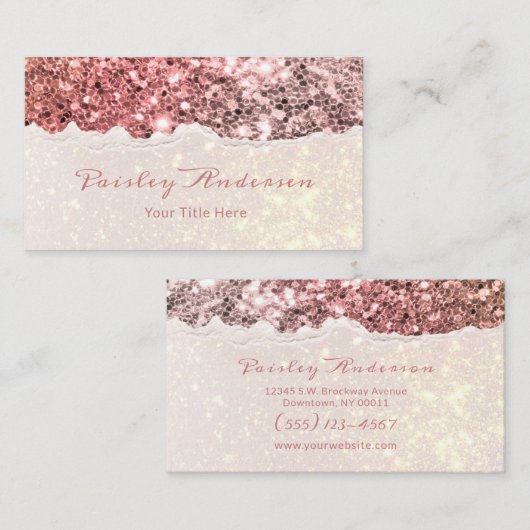 Chic Roos Gold Glitter Sparkle Visitekaartje (Voorkant / Achterkant)