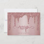 Chic Roos Gold Glitter Sparkle Wedding RSVP Kaartje (Voorkant)