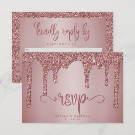 Chic Roos Gold Glitter Sparkle Wedding RSVP Kaartje