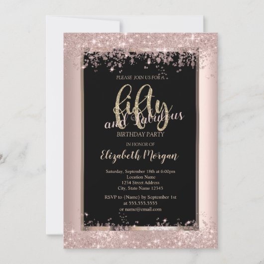 Chic Roos Gold Glitter Sparkles 50th Birthday Kaart (Voorkant)