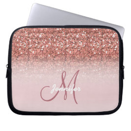 Chic Roos Gold Glitter Sparkles Girly Monogram Laptop Sleeve