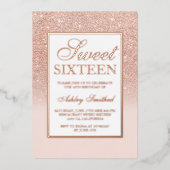 Chic roos gold glitter sparkles ombre Sweet 16 Folie Uitnodiging (Voorkant)