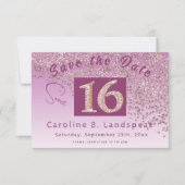 Chic Roos Gold Glitter Sweet 16 Save The Date (Voorkant)