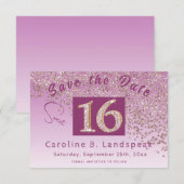 Chic Roos Gold Glitter Sweet 16 Save The Date (Voorkant / Achterkant)