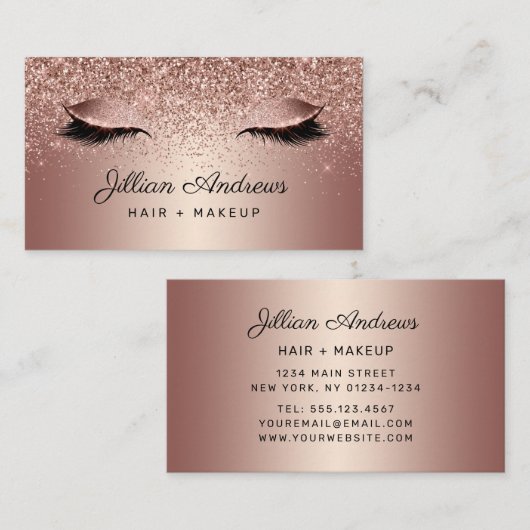 Chic Roos Gold Glitter Wimper Haar Professioneel Visitekaartje (Voorkant / Achterkant)