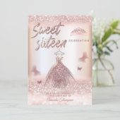 Chic Roos Gold glittery jurk butterfly tiara Invi Kaart (Staand voorkant)