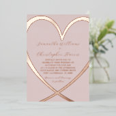 Chic Roos Gold Heart Wedding Folie Uitnodiging (Staand Voorkant)