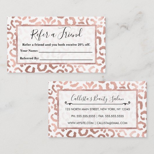 Chic Roos Gold Leopard Cheetah Animal Print Aanbevelingskaartje (Voorkant / Achterkant)