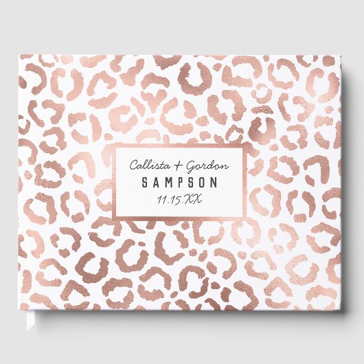 Chic Roos Gold Leopard Cheetah Animal Print Gastenboek (Voorkant)
