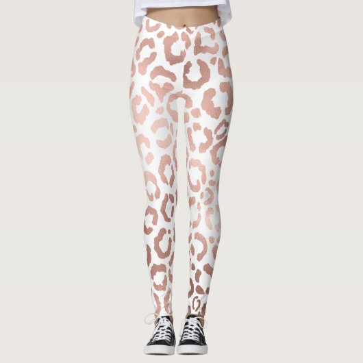 Chic Roos Gold Leopard Cheetah Animal Print Leggings (Voorkant)