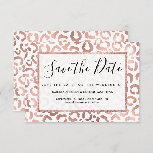 Chic Roos Gold Leopard Cheetah Animal Print Save The Date (Voorkant / Achterkant)
