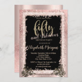 Chic Roos Gold Lijst Glitter 50e verjaardag Kaart (Voorkant / Achterkant)