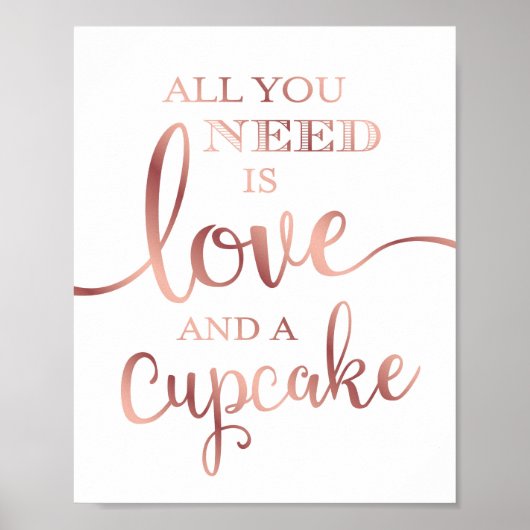 Chic Roos Gold LOVE EN EEN CUPCAKE Sign Print (Voorkant)