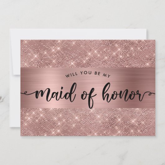 Chic Roos Gold Maid of Honor Proposal Invitation Kaart (Voorkant)