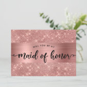 Chic Roos Gold Maid of Honor Proposal Invitation Kaart (Staand voorkant)