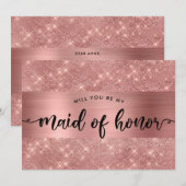 Chic Roos Gold Maid of Honor Proposal Invitation Kaart (Voorkant / Achterkant)