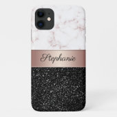 Chic Roos Gold Marble Black Glitter Naam toevoegen Case-Mate iPhone Case (Achterkant)
