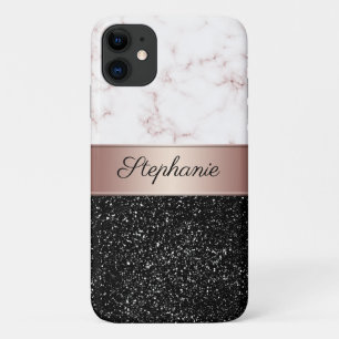 Chic Roos Gold Marble Black Glitter Naam toevoegen Case-Mate iPhone Case
