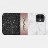 Chic Roos Gold Marble Black Glitter Naam toevoegen Case-Mate iPhone Case (Achterkant (horizontaal))
